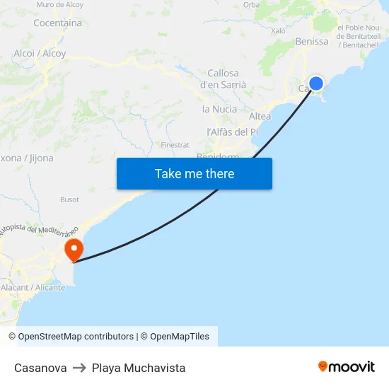 Casanova to Playa Muchavista map