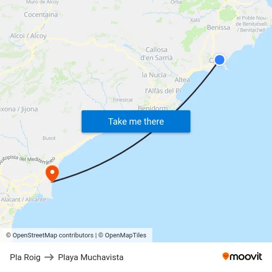 Pla Roig to Playa Muchavista map