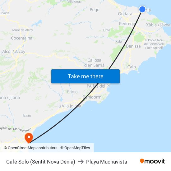 Café Solo (Sentit Nova Dénia) to Playa Muchavista map