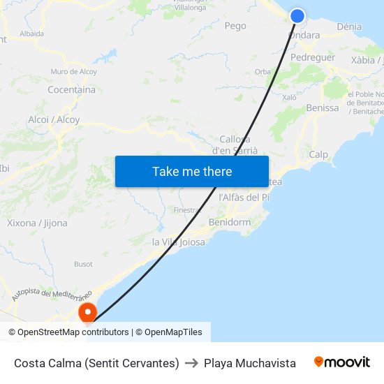 Costa Calma (Sentit Cervantes) to Playa Muchavista map