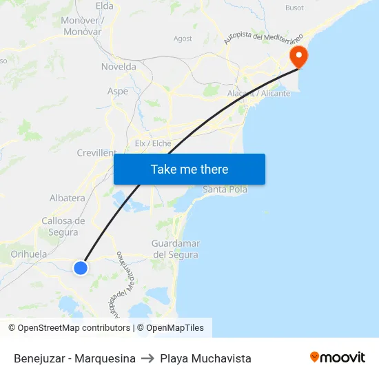 Benejuzar - Marquesina to Playa Muchavista map