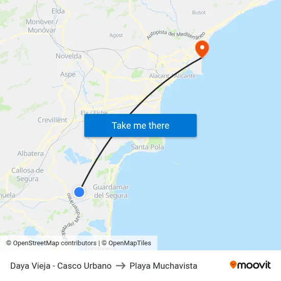 Daya Vieja - Casco Urbano to Playa Muchavista map