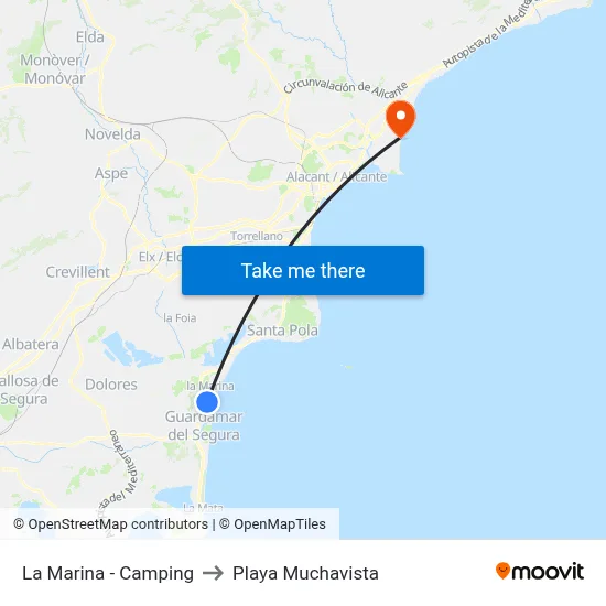 La Marina - Camping to Playa Muchavista map