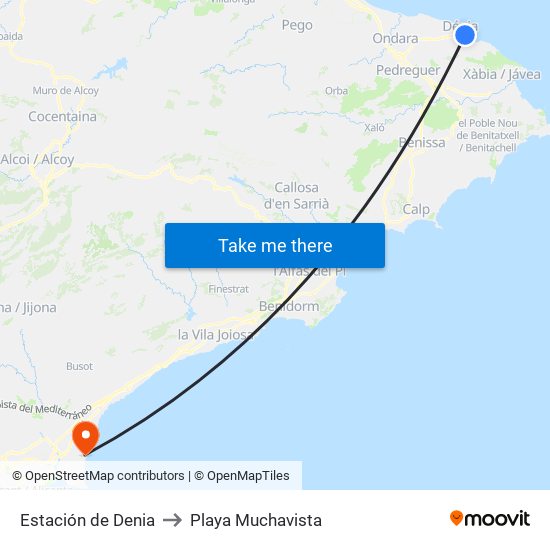 Estación de Denia to Playa Muchavista map