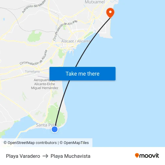 Playa Varadero to Playa Muchavista map