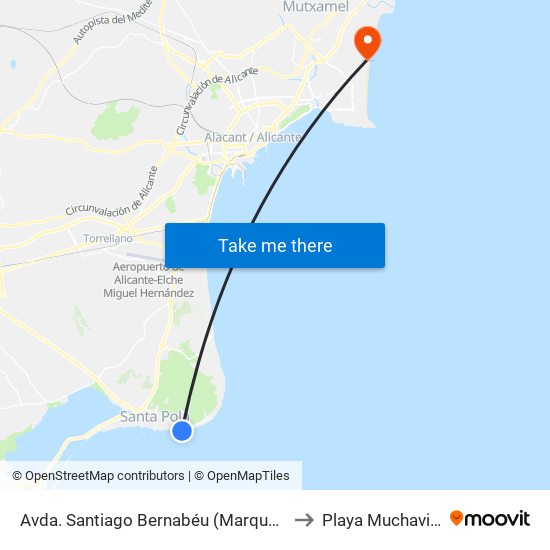 Avda. Santiago Bernabéu (Marquesina) to Playa Muchavista map