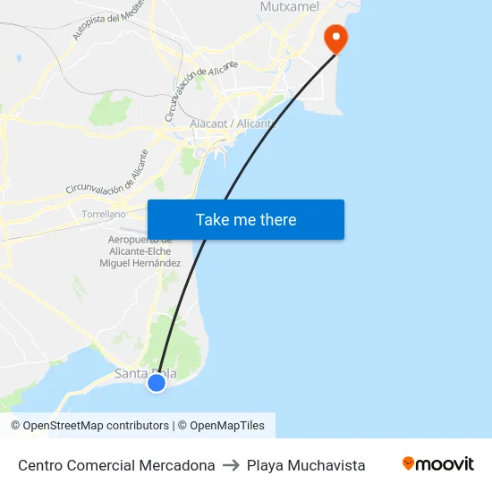 Centro Comercial Mercadona to Playa Muchavista map