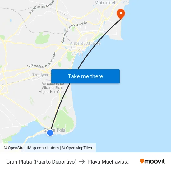 Gran Platja (Puerto Deportivo) to Playa Muchavista map