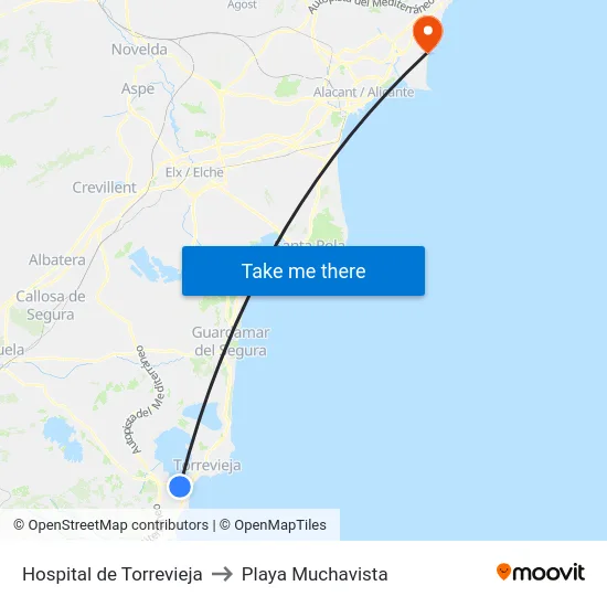 Hospital de Torrevieja to Playa Muchavista map