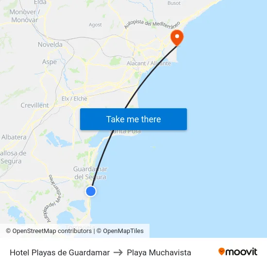 Hotel Playas de Guardamar to Playa Muchavista map