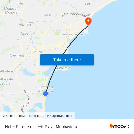 Hotel Parquemar to Playa Muchavista map