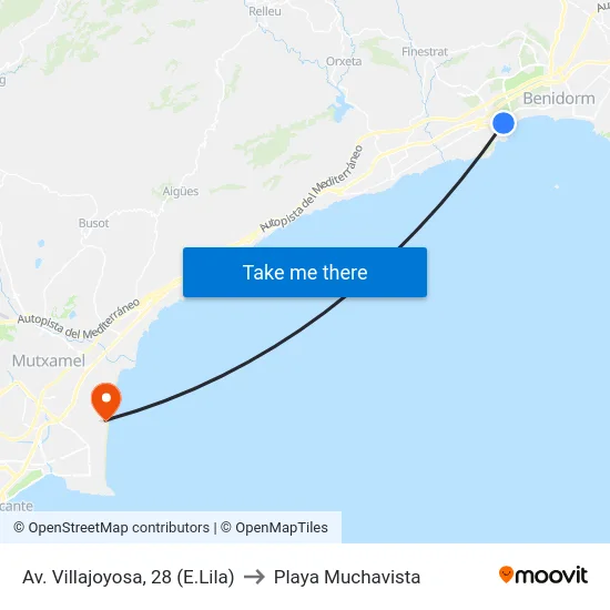 Av. Villajoyosa, 28 (E.Lila) to Playa Muchavista map