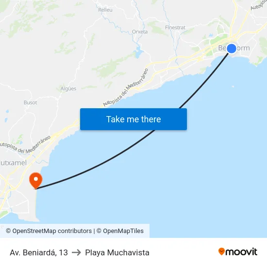 Av. Beniardá, 13 to Playa Muchavista map