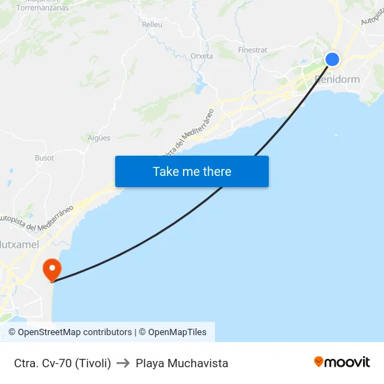 Ctra. Cv-70 (Tivoli) to Playa Muchavista map