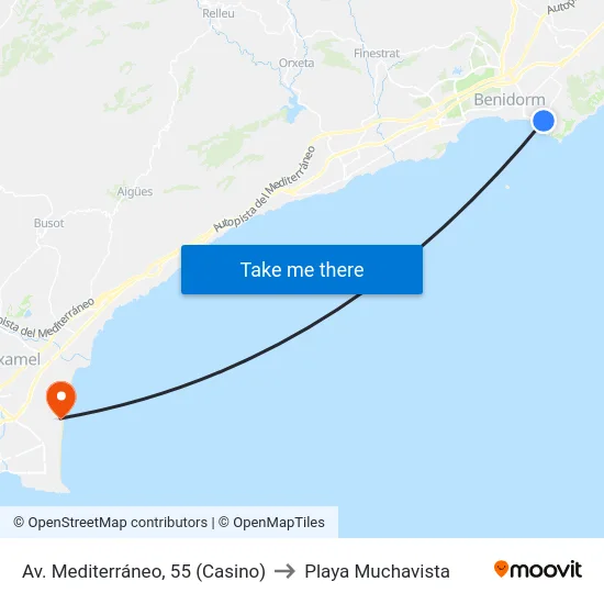 Av. Mediterráneo, 55 (Casino) to Playa Muchavista map