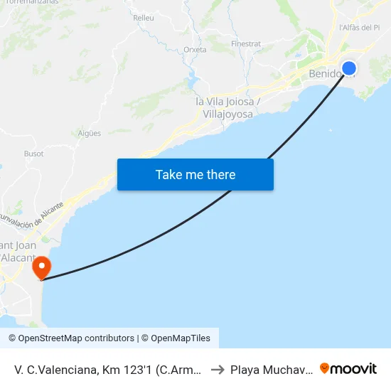 V. C.Valenciana, Km 123'1 (C.Armanello) to Playa Muchavista map