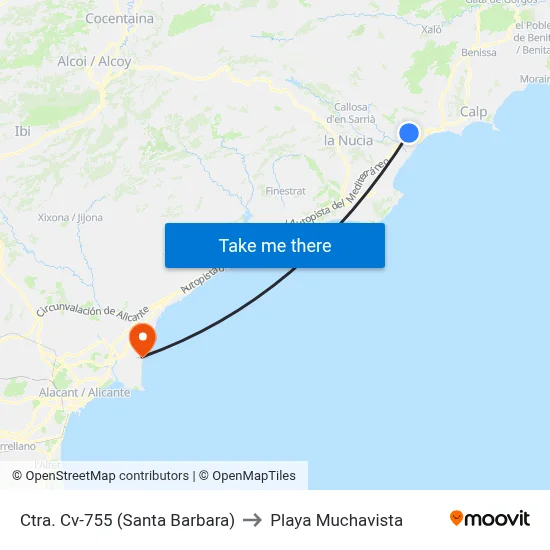 Ctra. Cv-755 (Santa Barbara) to Playa Muchavista map