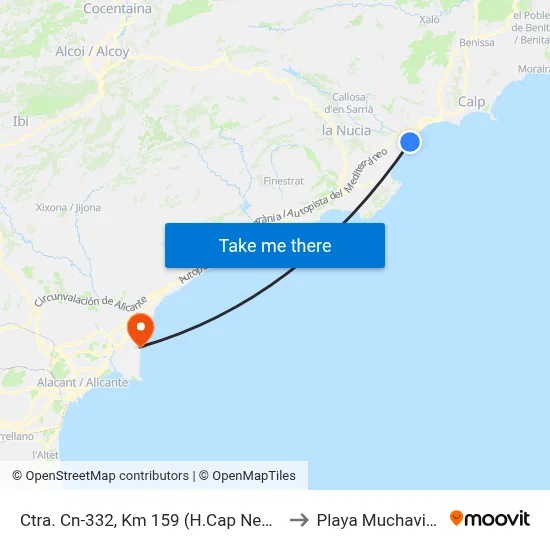 Ctra. Cn-332, Km 159 (H.Cap Negret) to Playa Muchavista map
