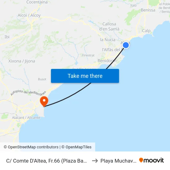 C/ Comte D'Altea, Fr.66 (Plaza Banderas) to Playa Muchavista map