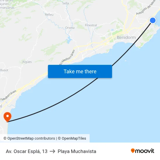 Av. Oscar Esplá, 13 to Playa Muchavista map