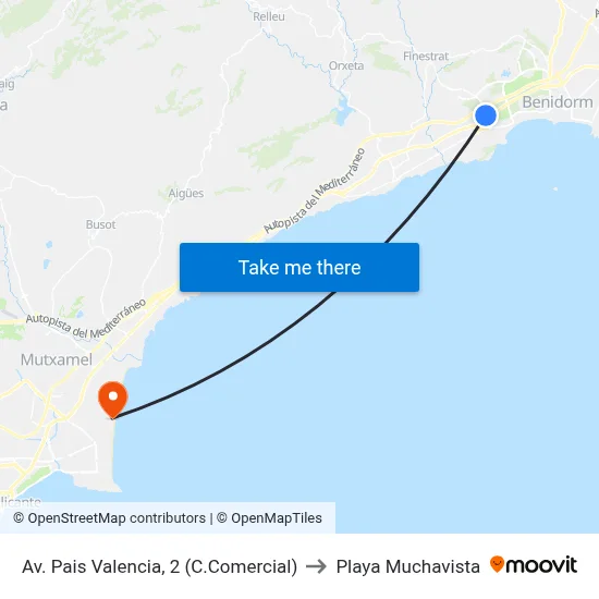 Av. Pais Valencia, 2 (C.Comercial) to Playa Muchavista map