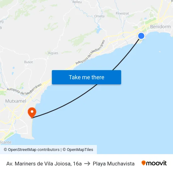 Av. Mariners de Vila Joiosa, 16a to Playa Muchavista map