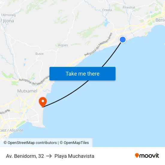 Av. Benidorm, 32 to Playa Muchavista map