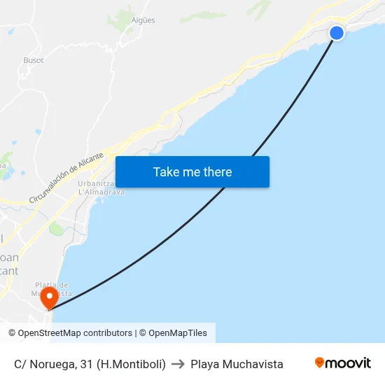 C/ Noruega, 31 (H.Montiboli) to Playa Muchavista map