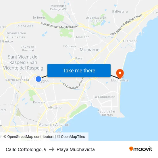 Calle Cottolengo, 9 to Playa Muchavista map