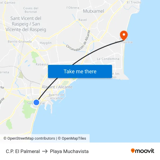 C.P. El Palmeral to Playa Muchavista map