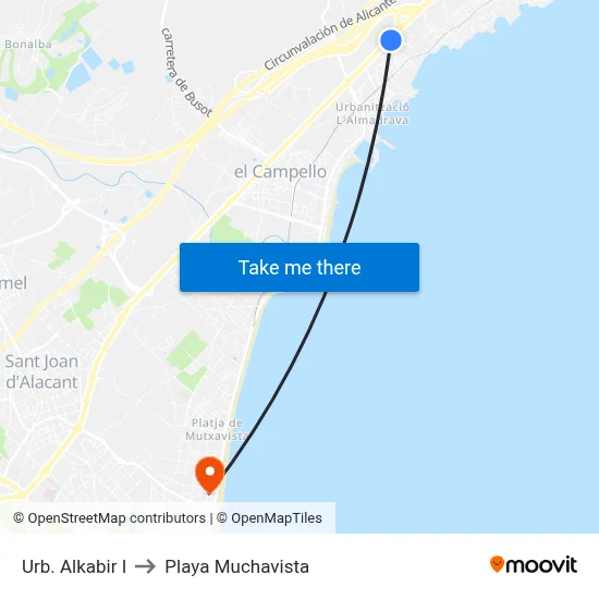 Urb. Alkabir I to Playa Muchavista map