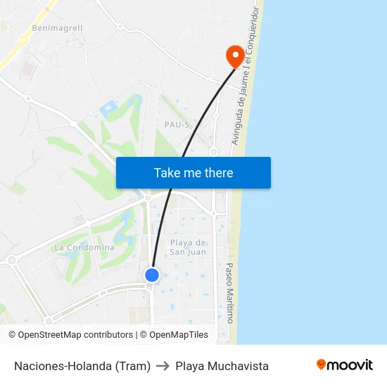 Naciones-Holanda (Tram) to Playa Muchavista map