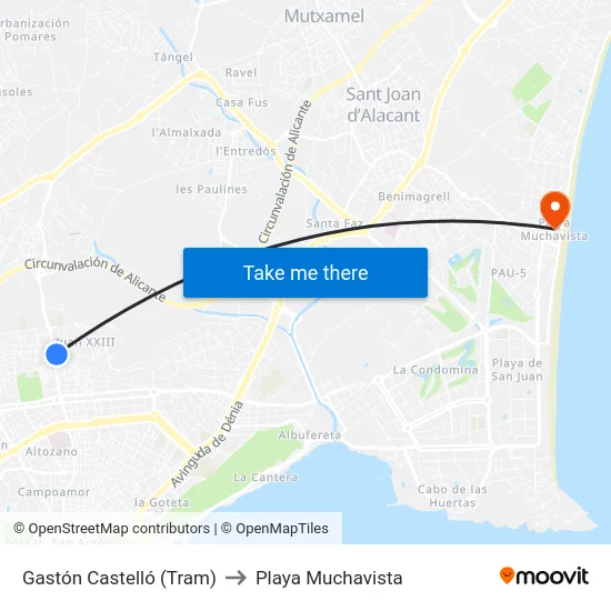 Gastón Castelló (Tram) to Playa Muchavista map