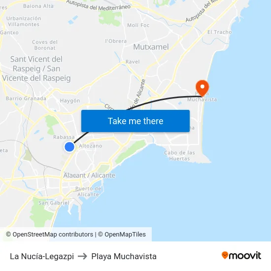 La Nucía-Legazpi to Playa Muchavista map
