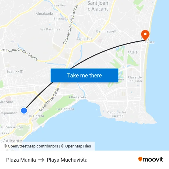 Plaza Manila to Playa Muchavista map