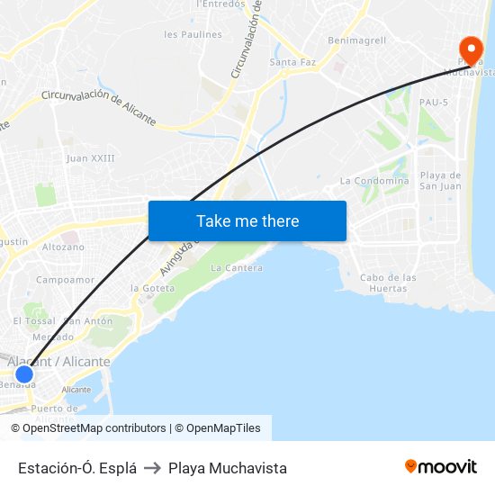 Estación-Ó. Esplá to Playa Muchavista map