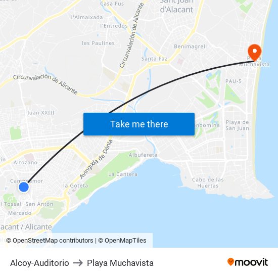 Alcoy-Auditorio to Playa Muchavista map