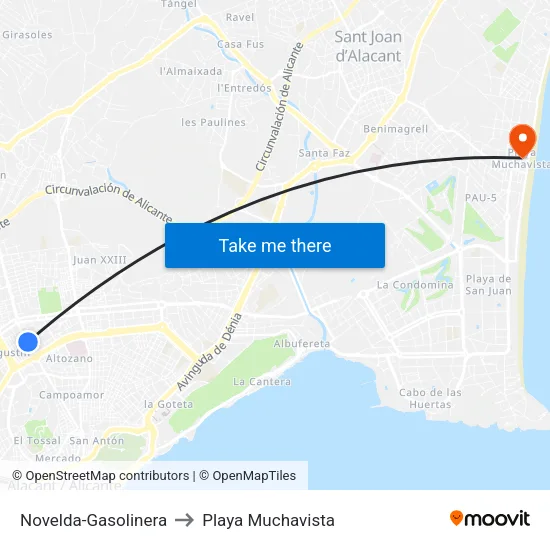 Novelda-Gasolinera to Playa Muchavista map