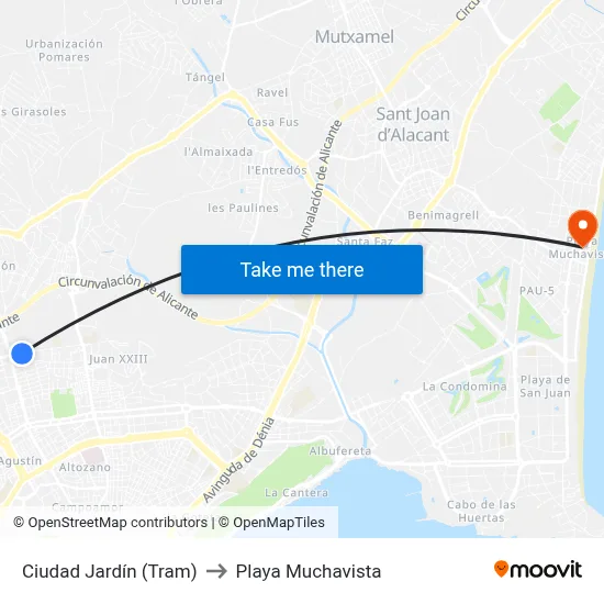 Ciudad Jardín (Tram) to Playa Muchavista map