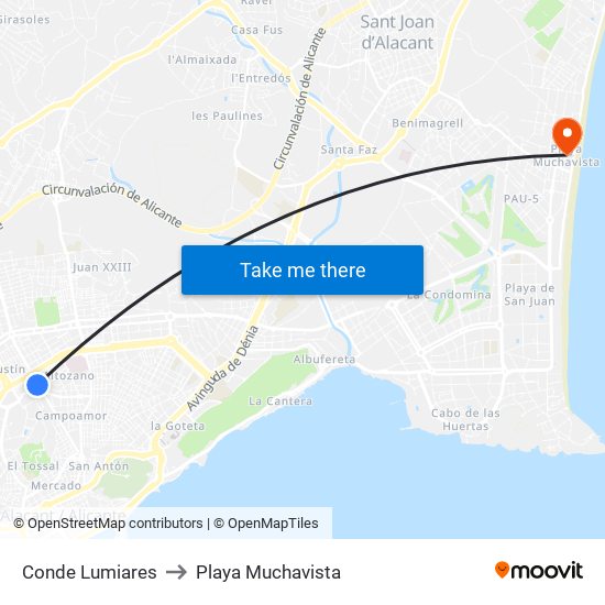 Conde Lumiares to Playa Muchavista map
