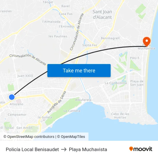 Policía Local Benisaudet to Playa Muchavista map