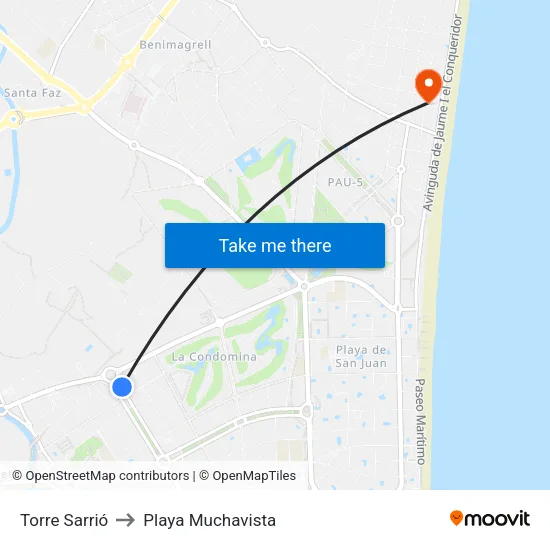 Torre Sarrió to Playa Muchavista map
