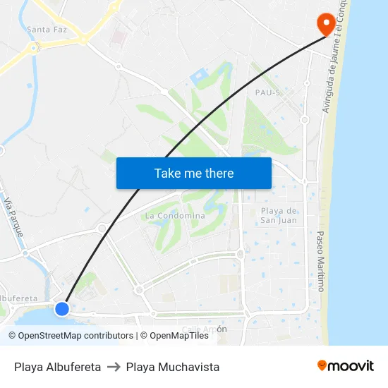 Playa Albufereta to Playa Muchavista map