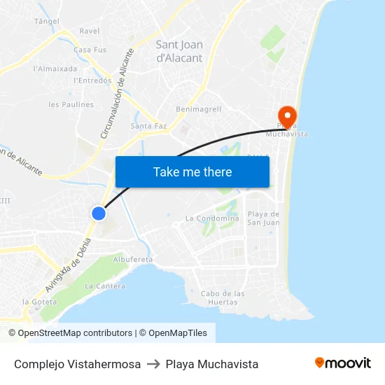Complejo Vistahermosa to Playa Muchavista map