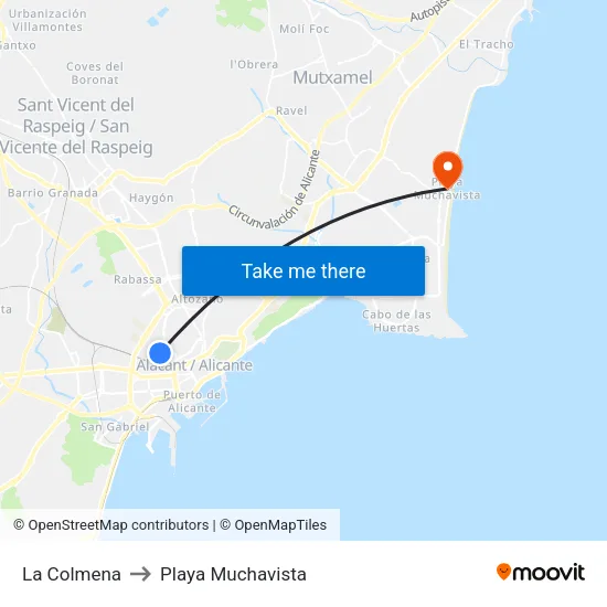 La Colmena to Playa Muchavista map