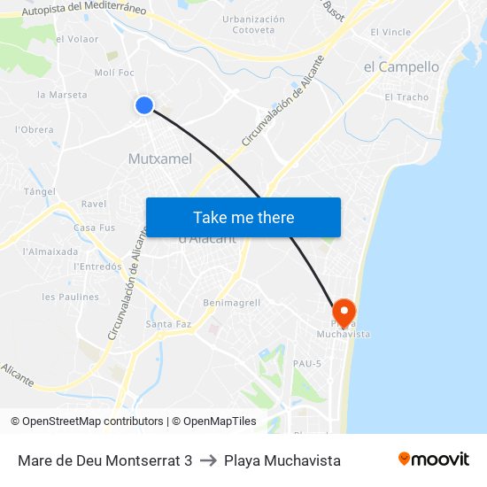 Mare de Deu Montserrat  3 to Playa Muchavista map