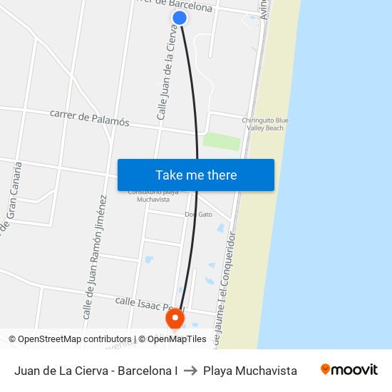 Juan de La Cierva - Barcelona I to Playa Muchavista map