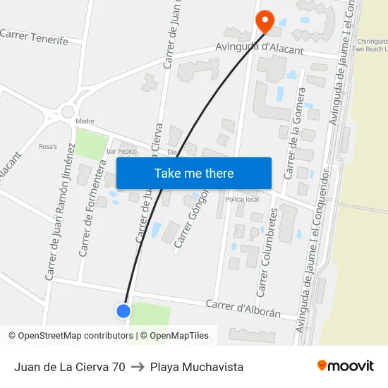 Juan de La Cierva 70 to Playa Muchavista map