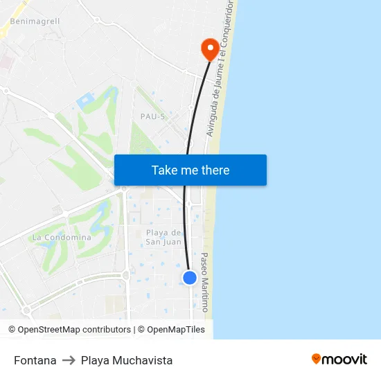 Fontana to Playa Muchavista map