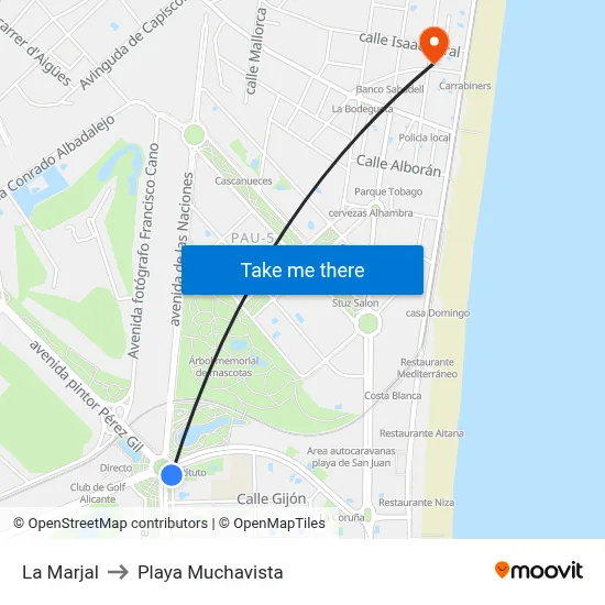 La Marjal to Playa Muchavista map